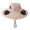 Cappello a tesa larga con doppia ventola, Cappello parasole ricaricabile solare e USB con batteria grande, Cappello ventilato estivo da esterno per Pesca Escursionismo Giardinaggio