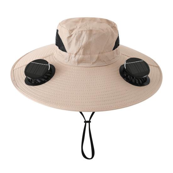 Cappello a tesa larga con doppia ventola, Cappello parasole ricaricabile solare e USB con batteria grande, Cappello ventilato estivo da esterno per Pesca Escursionismo Giardinaggio