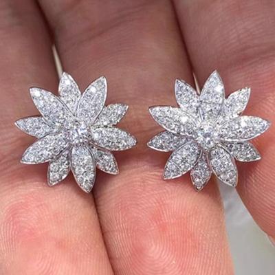 Aesthetic Flower Stud Earrings Full Paved Cubic Zircon Sparkling Ear Piercing Accessories for Women Wedding Party Jewelry