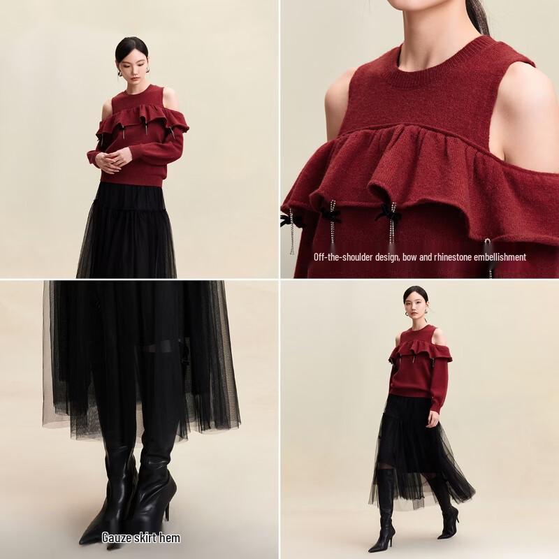 VEROMODA Bowknot Rhinestone Ruffle Knit Dress Set