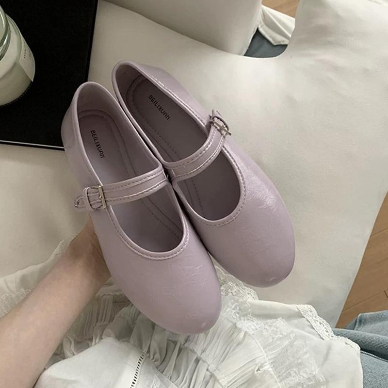 Fashion SUOJIALUN Spring New Women Flat Shoes Fashion Red Mary Jane Shoes Round Toe Ladies Ballerinas Shoes Shallow Slip On Dress Ballet