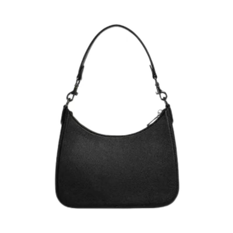 Coach Shoulder Bag Hobo 23 Letter Logo Logo Nameplate Strap Embroidered Cross Pattern Canvas with Leather Half Moon Crossbody Medium Women's Black