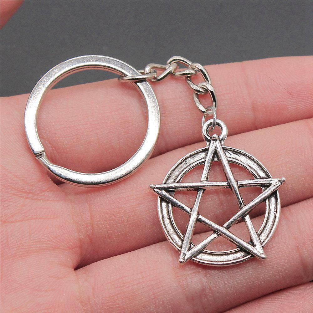 28mm Key Ring Star Pentagram Moon Minimalist Jewelry Components QY043