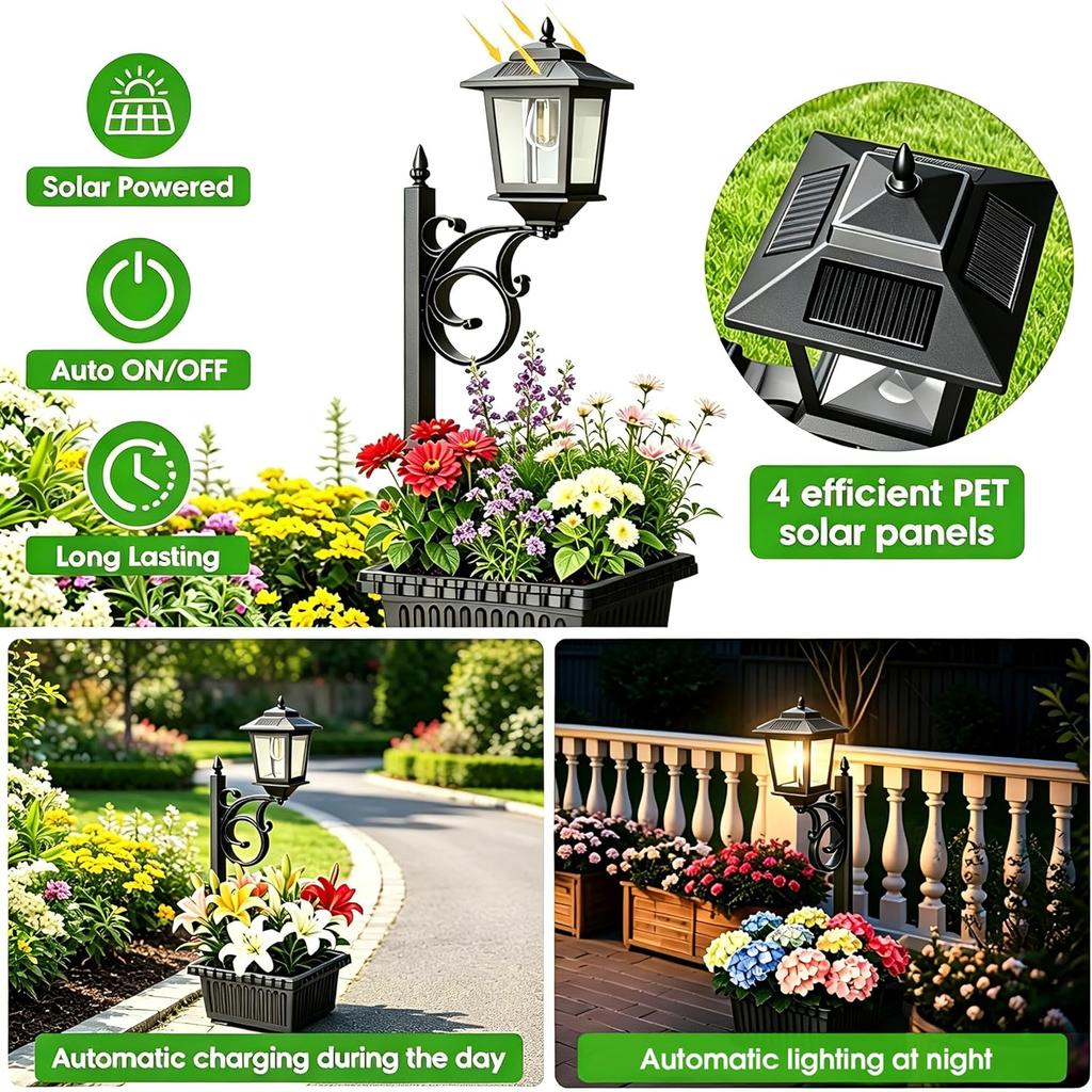 2 in 1 Solar Flower Post Lamps Lights Waterproof Wall Mount for Freestanding Outdoor Decorative Garden Patio Front Porch Back Door Warm White
