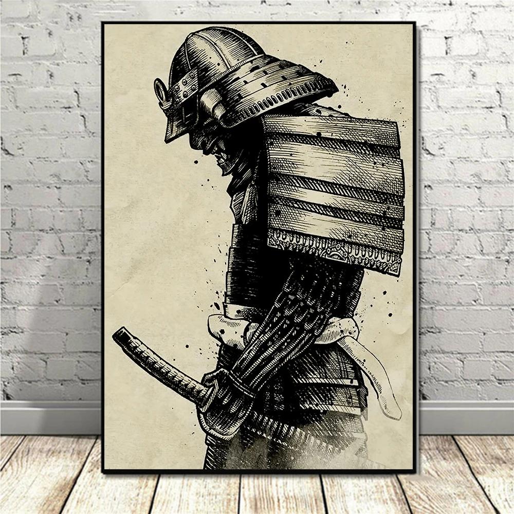 Retro Japan Anime Game Samurai Portrait Bushido Poster Prints Pictures Canvas Painting for Living Room Wall Art Home Decor