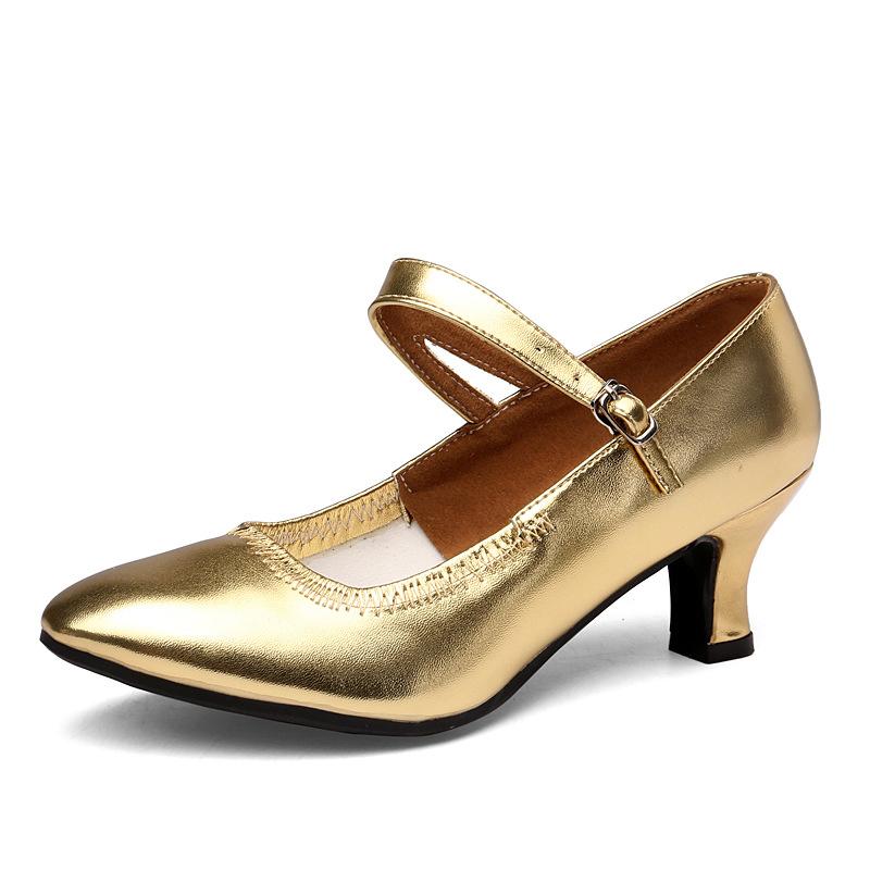 

Модные современные танцевальные туфли для девочек и женщин с закрытым носком, резиновая подошва, танцевальная обувь для латиноамериканских танцев, вальса, джаза, каблук 5 см 39 золотой