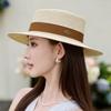 Spring and summer new metal small label decorative flat top straw hat men's and women's top hat sunshade holiday beach hat summer hat