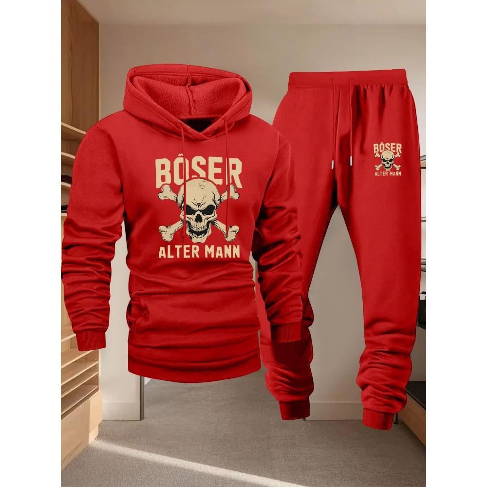 Men s Casual Polyester Hooded Sweatshirt and Sweatpants Set, Long Sleeved Hooded Sweatshirt, Slightly Elastic, Regular Fit S