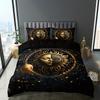 Celestial Sun Moon Stars Duvet Cover Set Golden Printed Bedding Set For Home Decor Includes 1 Duvet Cover And 2 Pillowcases
