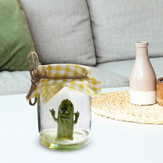 Grumpy Pickle Sculpture In Clear Jar Sad Anxious Pickled Cucumber Figurine Statue Home Office Desktop Decoration Ornament Christmas Gift