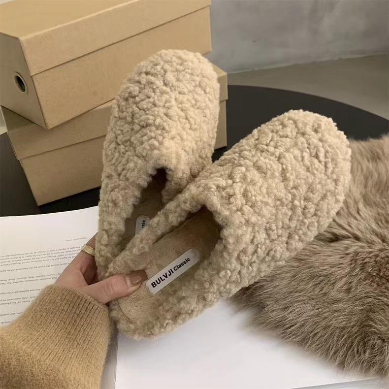 Solid Color Furry Slippers Women Baotou Fur Flip Flops Woman Sliders Flat With Slides Warm Slippers Indoor Shoe Zapatos De Mujer