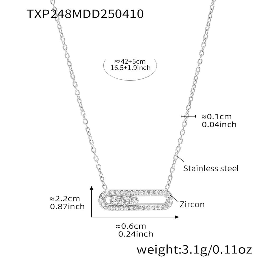 Chain Necklace Matching Ring In Stainless Steel 18k Gold Plated With Movable Zircon Pendant Necklaces Adjustable Rings For Women