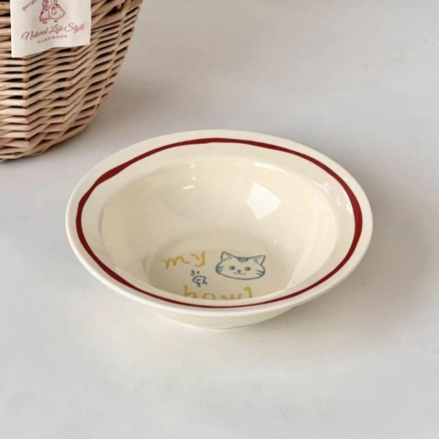 Cream Cartoon Kitten Letter Ceramic Plate, Oval Plate Salad Bowl Birthday Gift Tableware Restaurant Unique Sushi Serving Plates
