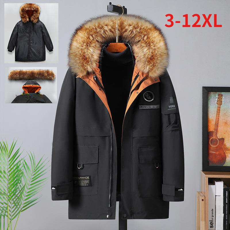 Plus Size Men's Winter Padded Down Jacket Fur Collar Coat Thicken Warm Long Hooded Parkas Jackets Outerwear