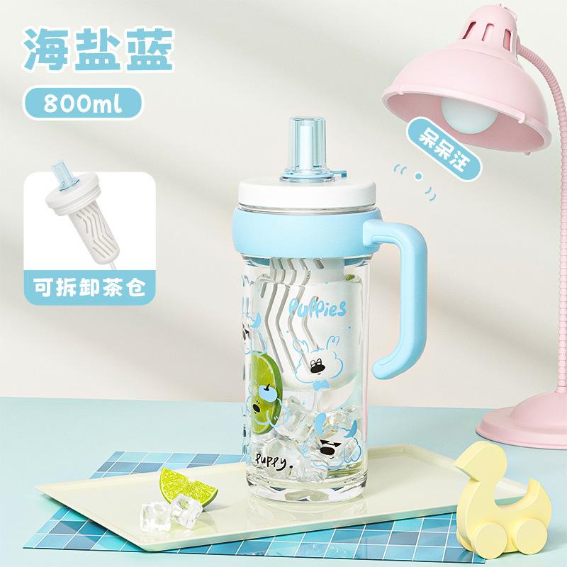 Water bottle high value handle water cup plastic cup girls straw cup removable tea warehouse portable children's cup anti-scalding straw cup