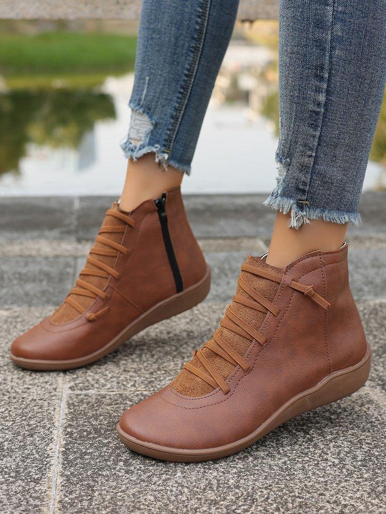 Large size retro cowboy short boots for women, autumn and winter TEUM retro locomotive short boots for women