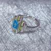 SACEGEMS 925 Sterling Silver 4*6mm Natural Swiss Blue Topaz Luxury Rings for Women Created Wedding Engagement Party Fine Jewelry