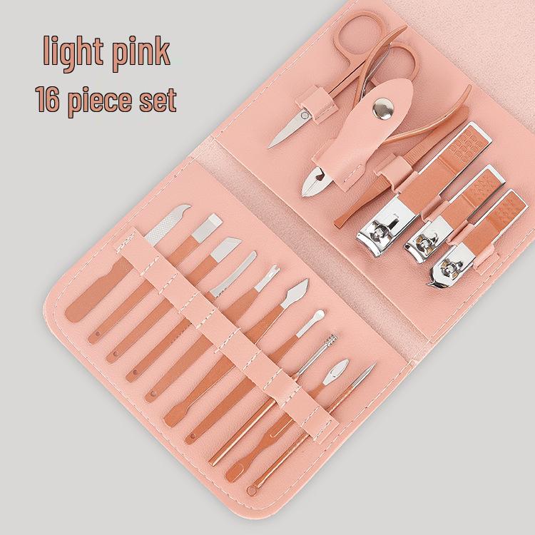 16-Piece Matcha Green Manicure Set: Nail Clippers, Scissors & Tools In Folding Bag