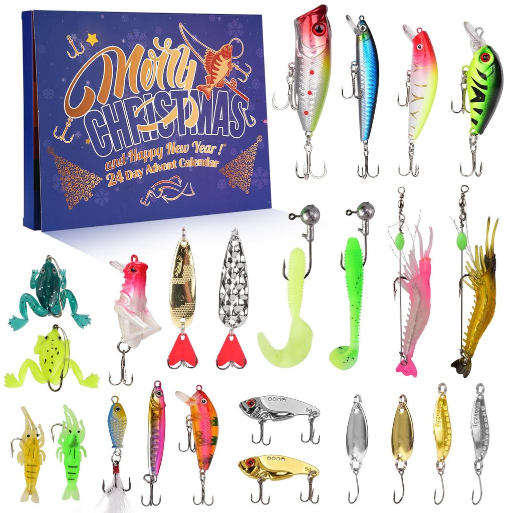 Fishing Advent Calendar 2025 24 Day Christmas Countdown Fishing Lure Tackle Set for Fisher Men 2025 Xmas Surprise Gift Calendars
