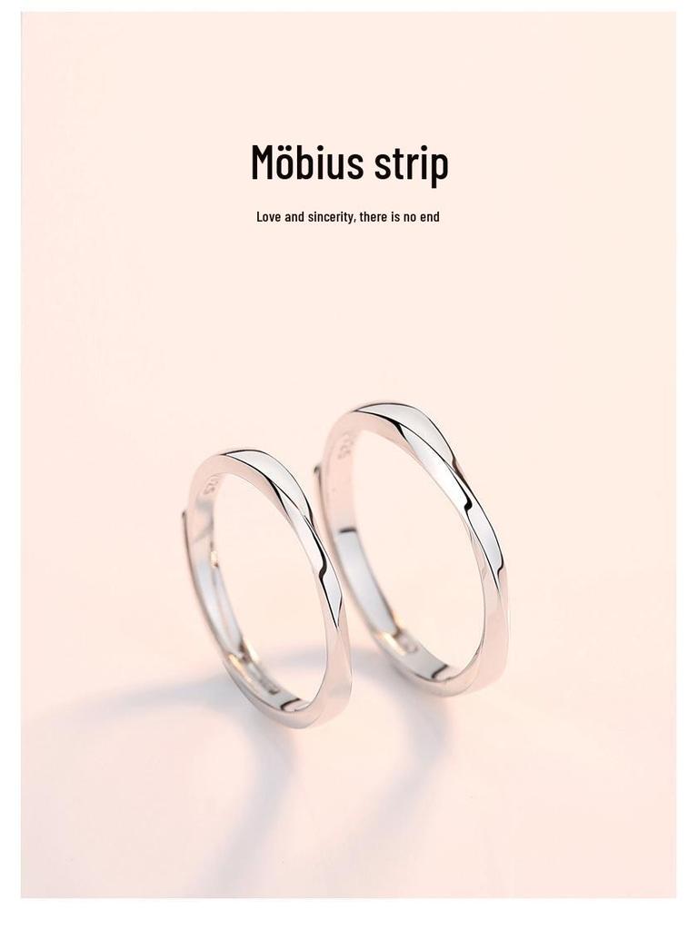 S925 Sterling Silver Möbius Strip Couple Rings - Niche Design Wedding Bands, Perfect Christmas Gift for Him and Her