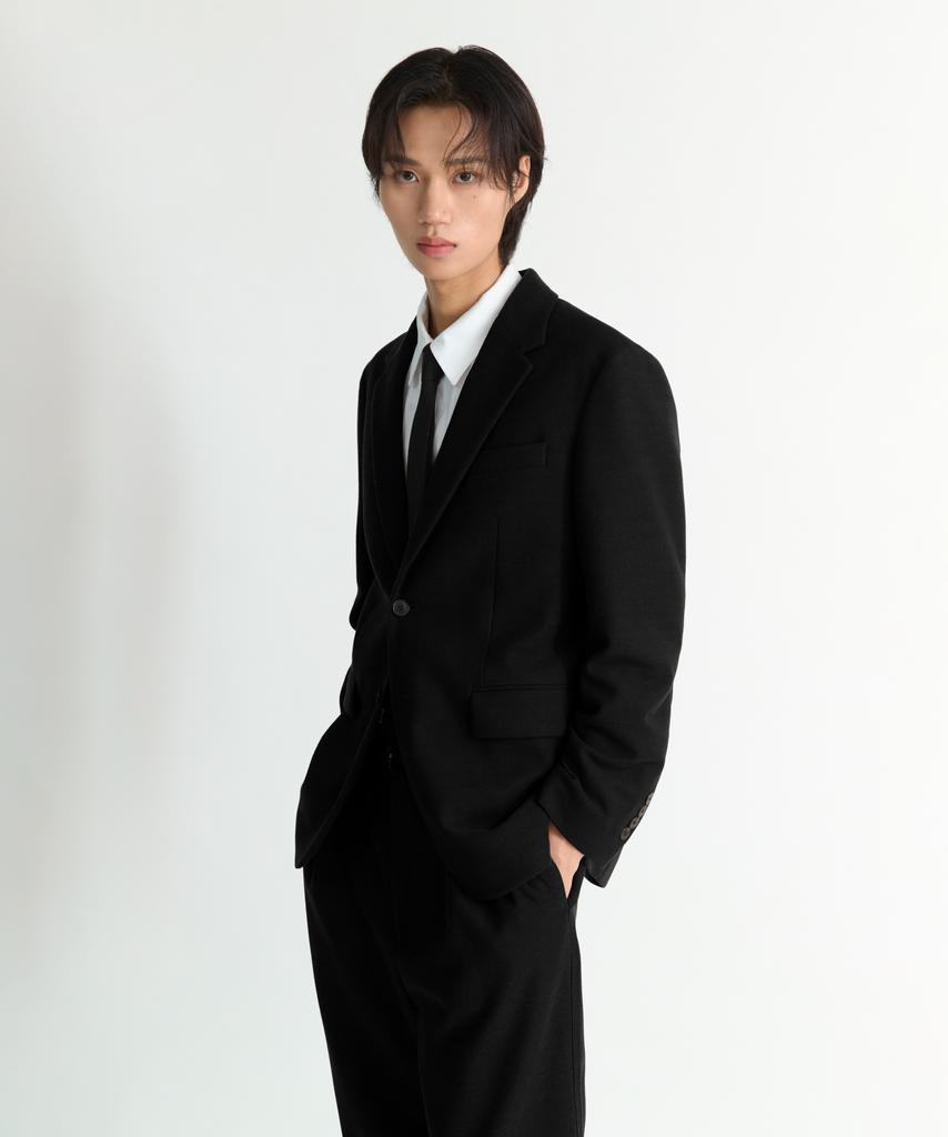 NONBLANK Single-Pleat Wide Fit Jersey Slacks_Black