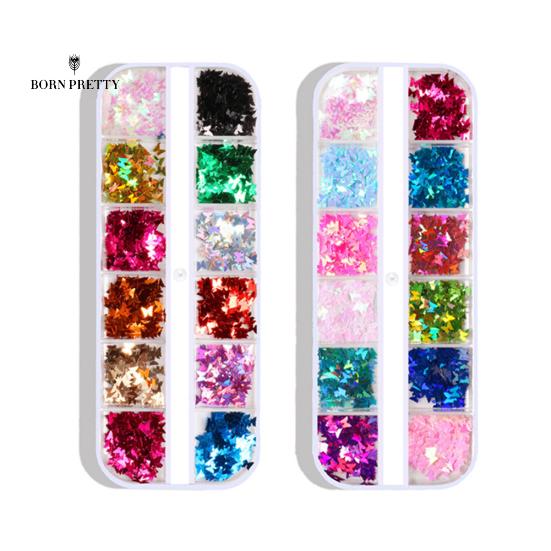 

12 цветов DIY Ногти Украшения Сверкающая бабочка Наклейки Nail Art Пайетки Наклейки Аксессуары