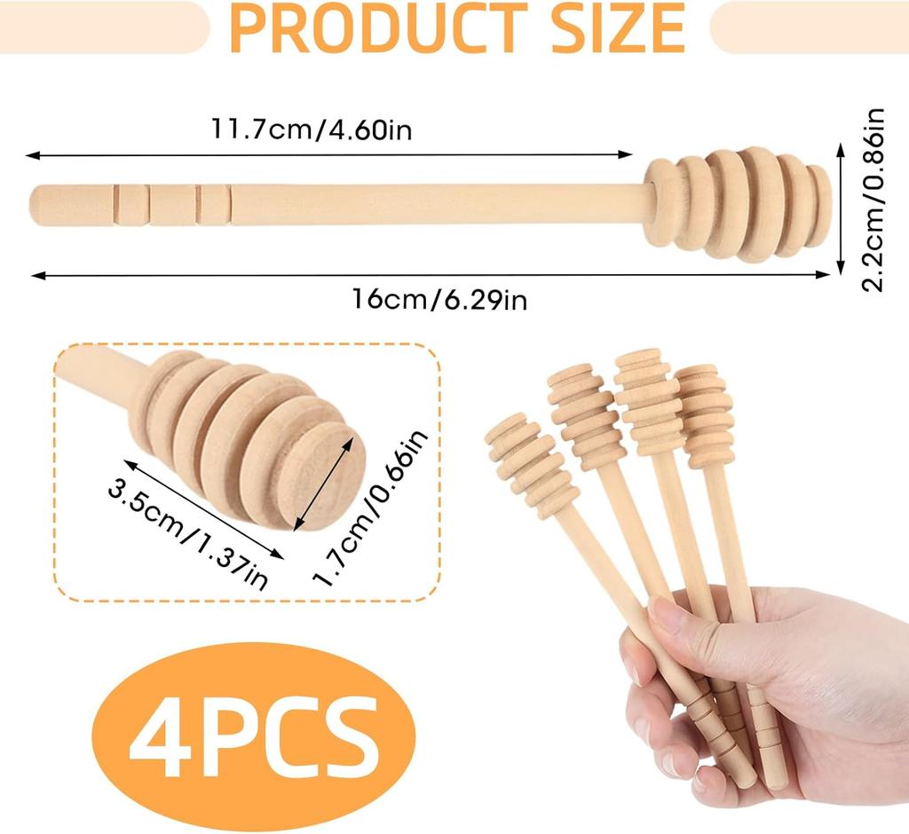 4 dřevěné naběračky na med 16 cm – ekologické lžičky na med do sklenic, kuchyňské doplňky na míchání, svatby, narozeniny, večírky