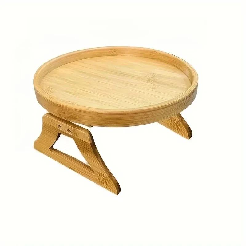 

Wooden Lazy Sofa Armrest Tray Portable Foldable Square Tray with Phone Holder Cup Holder Tray