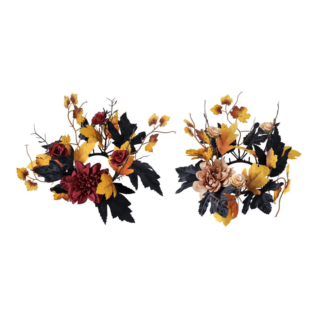 Thanksgiving Candle Ring Pillar Candle Holder Rustic Mini Autumn Wreath Ornament Garland for Bar Fall Harvest Farmhouse Wedding