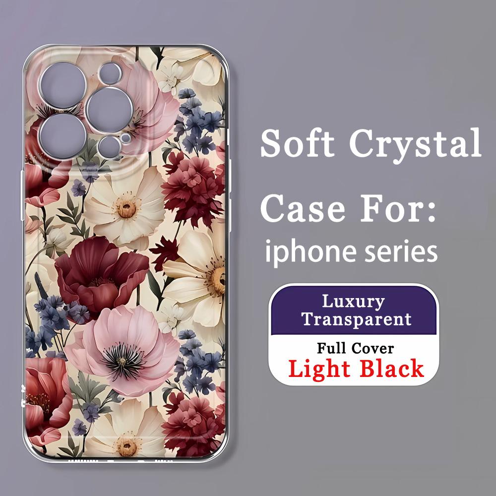 Colorful Flowers For iPhone 16 15 14 11 12 13 Pro Max XS XR 8 7 Plus Transparent Case Cover 16E