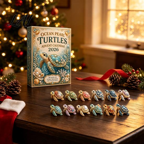 Christmas Countdown Calendar 2026 Ocean Pearl Turtle Advent Calendar 24 Day Blind Kids Toy Box Cute Marine Tortoise Ornaments Gift for Home