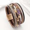 Crystal Magnet Buckle Leather Bracelet Woven Multi-layer Bangle Jewelry Accessory