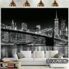 2D plan, 1 New York City skyline and Brooklyn Bridge wall sticker - Black and white New York night scene background