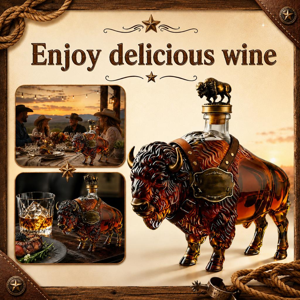 Buffalo Shaped Glass Liquor Bottle High Borosilicate Glass Whiskey Decanter Decorative Spirit Container with Cap for Home Bar Display