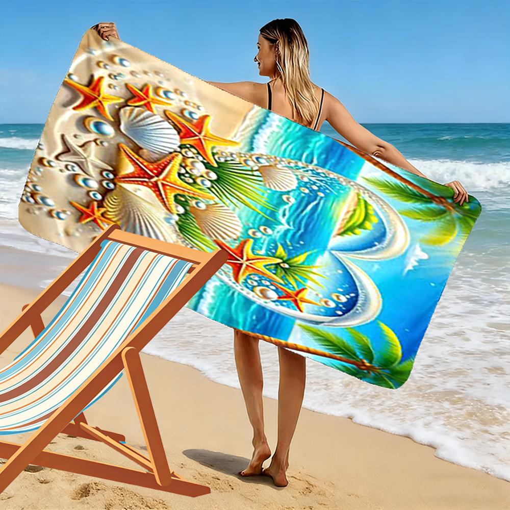 Heart-Shaped Ocean Scene with Starfish Beach towel quick-drying for travel outdoor sports jogging beach and swimming