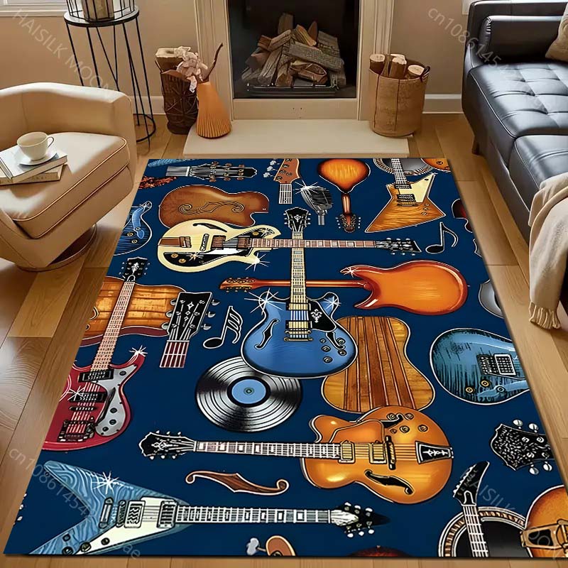 1 ks Koberec se vzorem rockové kytary, basy, hudebního nástroje, do obývacího pokoje, ložnice, k posteli, podlahová rohožka, domácí dekorace, velký rozměr, luxusní dárek