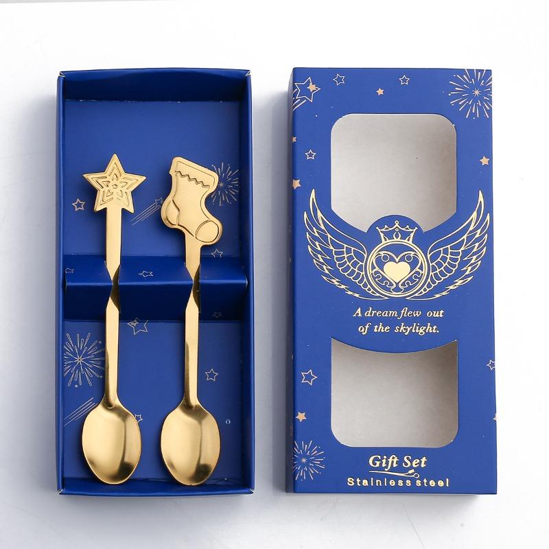 HANYANG Christmas Gift Small Spoon Snowman Spoon Scandinavian Style Cutlery Giveaway Spoon Gift Box Christmas Gift Box Gingerbread Spoon