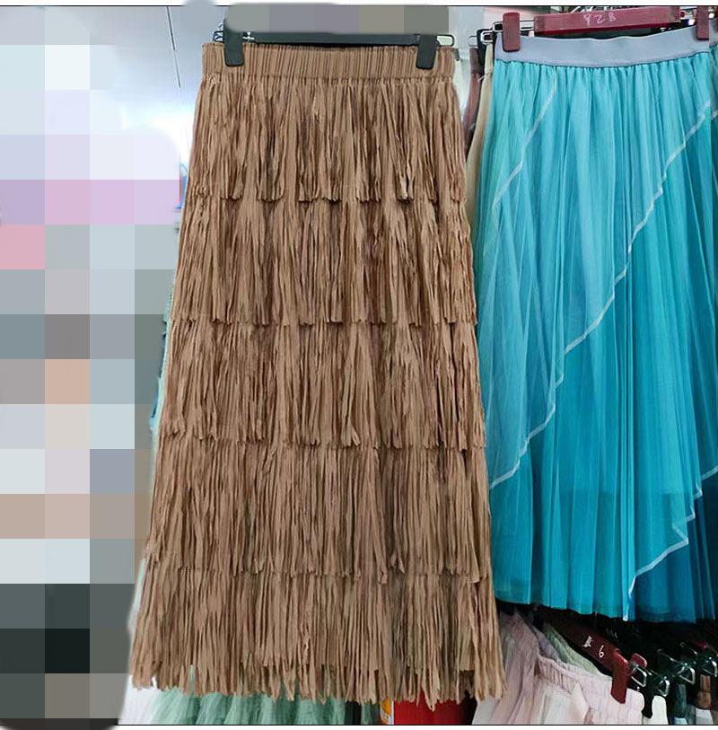 2025 Frühling/Sommer Koreanischer Nischenrock mit einfarbiger Quaste, hohe Taille, mittellang