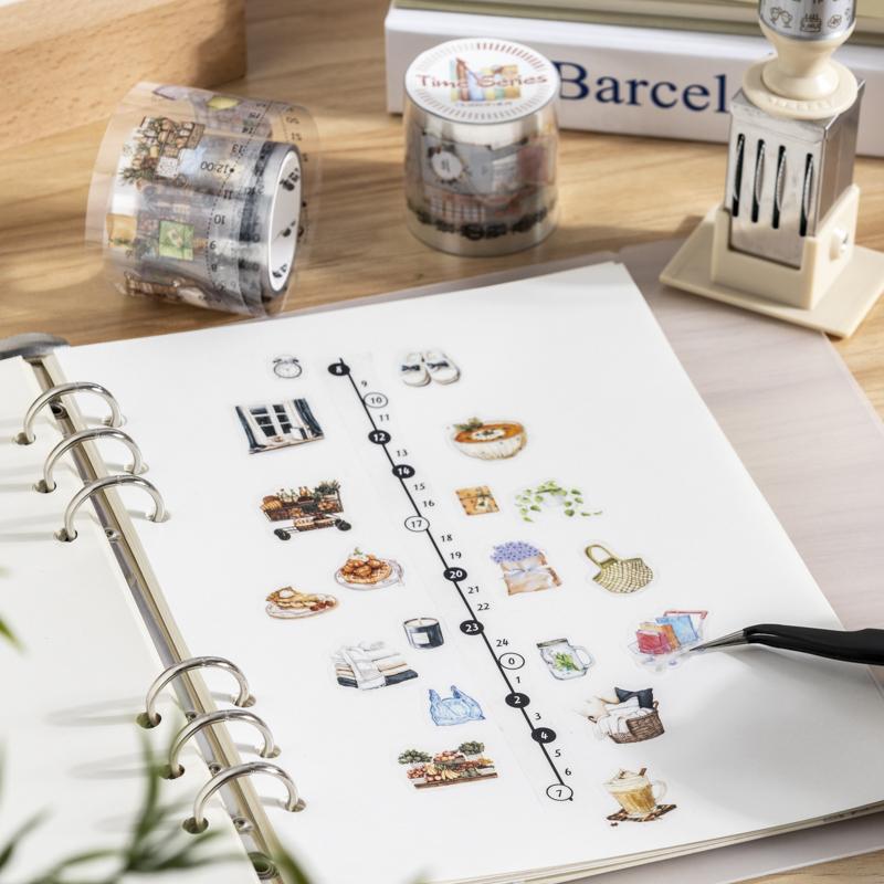 1roll Tape Life Time Series Exquisite PET Tape Decoration Notebook Photo Frame Phone Case Water Cup Stationery Box DIY Stickers