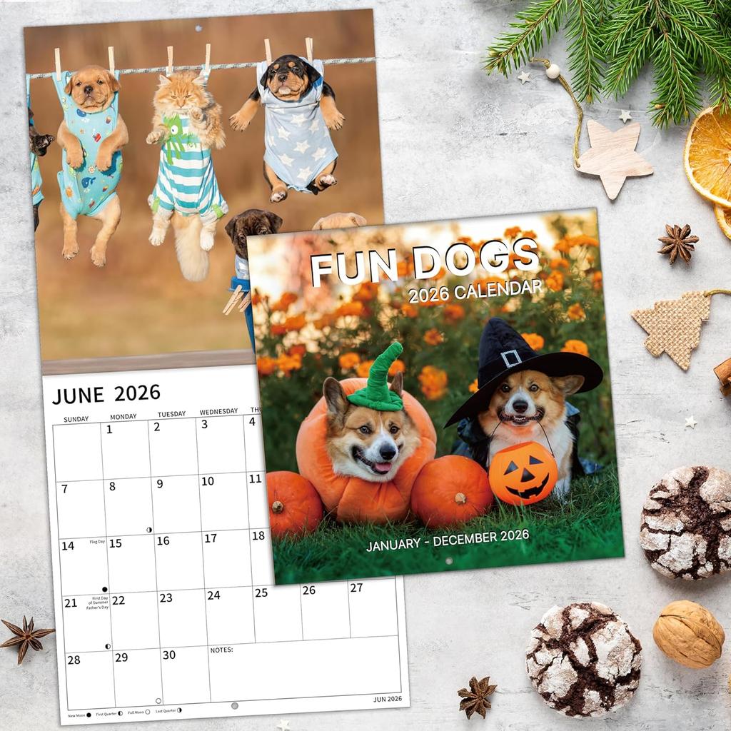 2026 Wall Calendar, 2026 Funny Dogs Calendar, 12 Months from Jan 2026 - Dec 2026, 12" x 24" Open, Funny Wall Calendar, Cute Dog Calendar with Thick