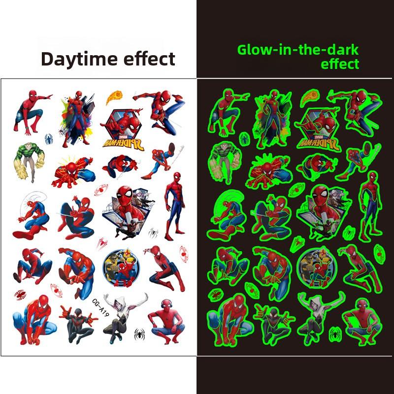 Glow-in-the-dark SpiderMan temporary tattoo stickers children's tattoo birth date celebration tattoo transfers water transfer stickers
