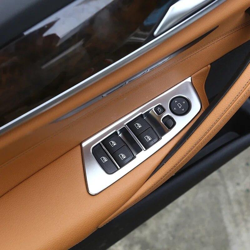 PASSEND FÜR BMW 5er G30 G38 2018-22 ABS Carbon LHD Auto-Fensterschalter Hebeknopf Rahmenabdeckung Verkleidung Chrom-Galvanisierung 4 STÜCK