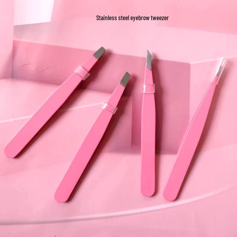 Pink Stainless Steel Tweezers: Eyebrow Shaping & Eyelash Curler Tool