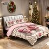 3pcs imitation relief pink Christmas snowman print coreless bedding set, multi size bedroom bedding decoration, machine washable