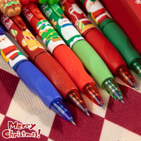 6 Stück Weihnachten Radierbare Gelstifte Niedliche Einziehbare Blaue Tintenstifte mit 0,5 mm Feiner Spitze Cartoon Schulbürobedarf