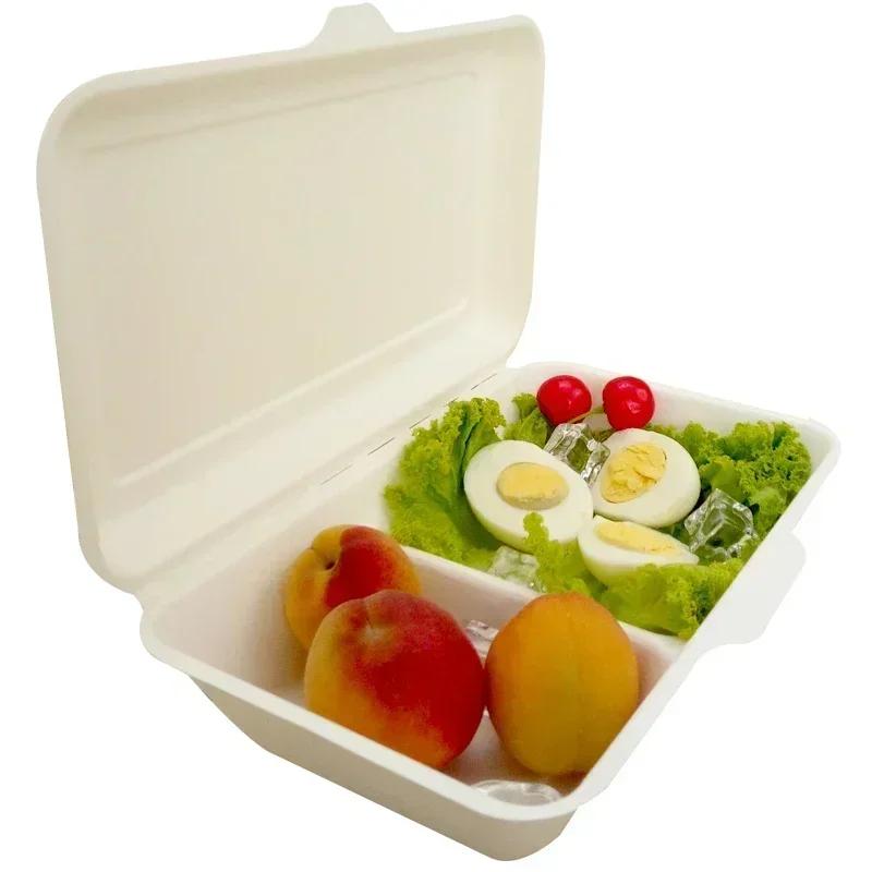 Disposable Pulp Lunch Box Thick Environmentally Friendly Rice Takeaway Packaging Rectangular Connected Fast Food Boxs