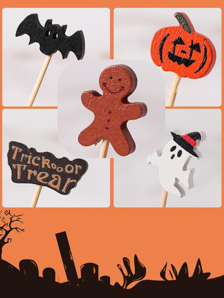 Halloweenowe Dekoracyjne Dyniowe Główki - Wykałaczki Koktajlowe - Jednorazowe Patyczki Owocowe i Kwiatowe do KTV i Festiwali