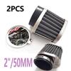 2X 50mm Motorcycle Cold Air Intake Filter Silver Clips On Mushroom Head Washable