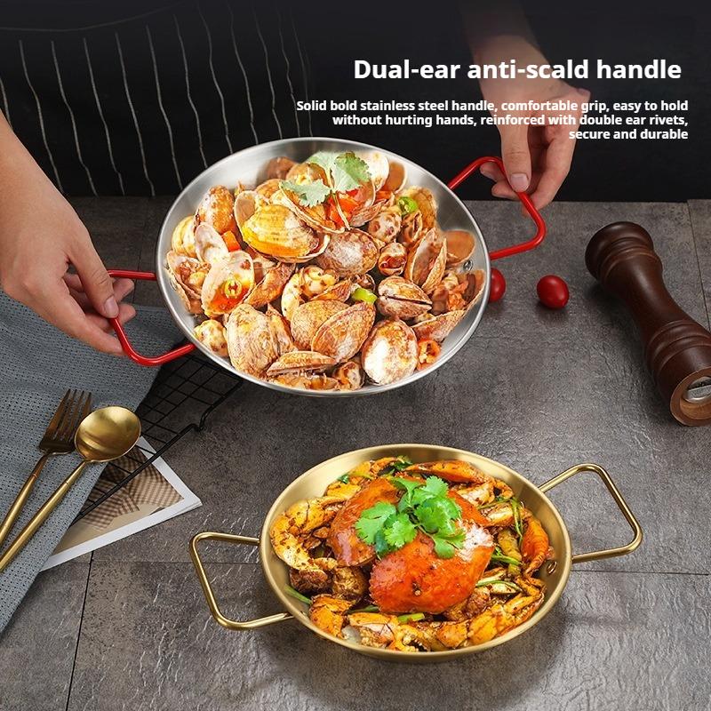 Stainless Steel Cooking Pot Frying Pan thickening with Double Handle Snack Plate Food Storage Tray Kitchen Tools