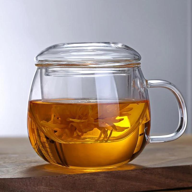 

Прозрачная стеклянная чашка для чая с крышкой, фильтр для заваривания, термостойкая ручка, посуда из боросиликатного стекла, питье, молоко, кофе 350ml